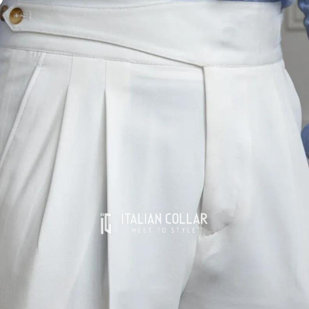 White Classic Buttoned Gurkha Pants By Italian Collar