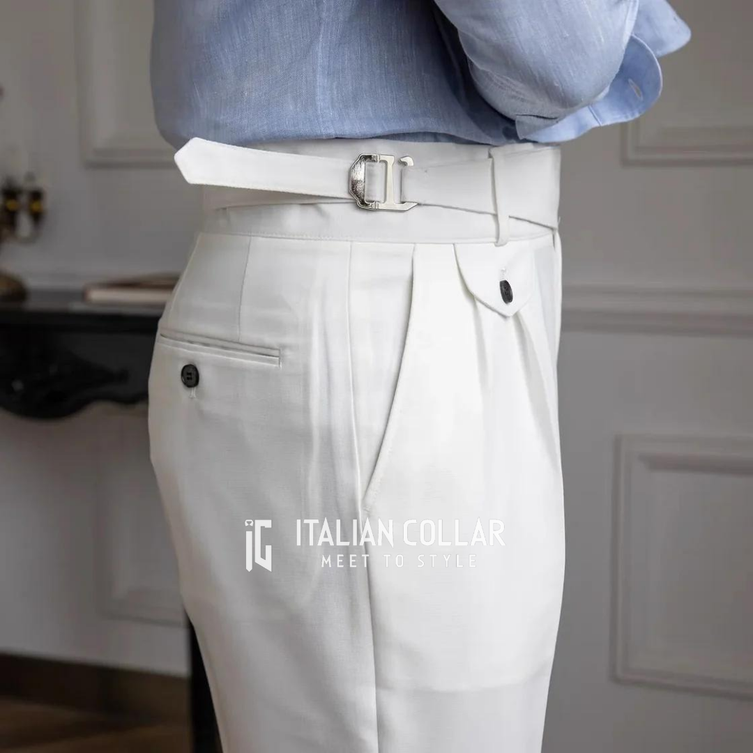 White Detachable Buckle Gurkha Pants By Italian Collar