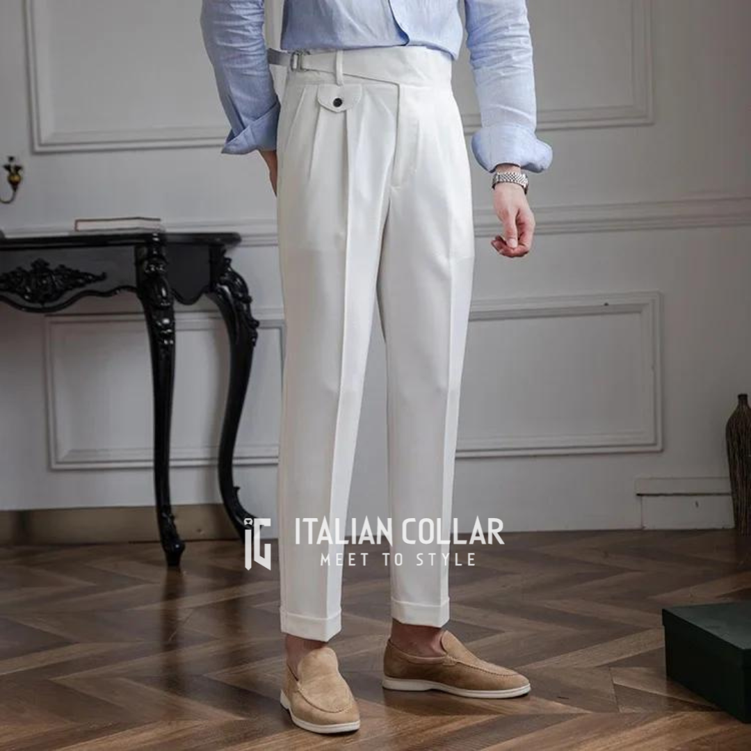 White Detachable Buckle Gurkha Pants By Italian Collar