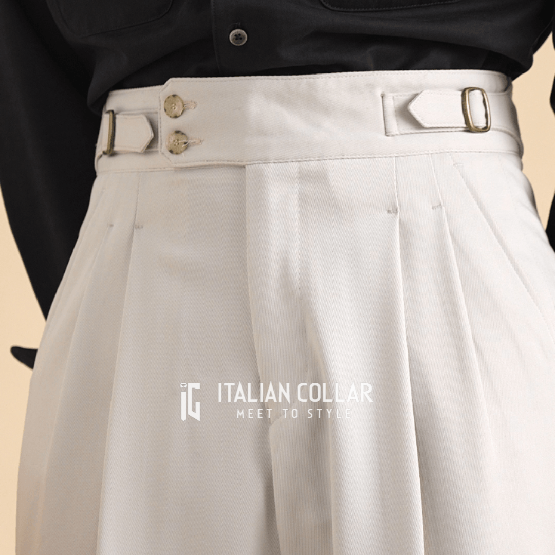 White Reverse Adjustable Buckle GurkhaPant By Italian Collar (Limited Edition)