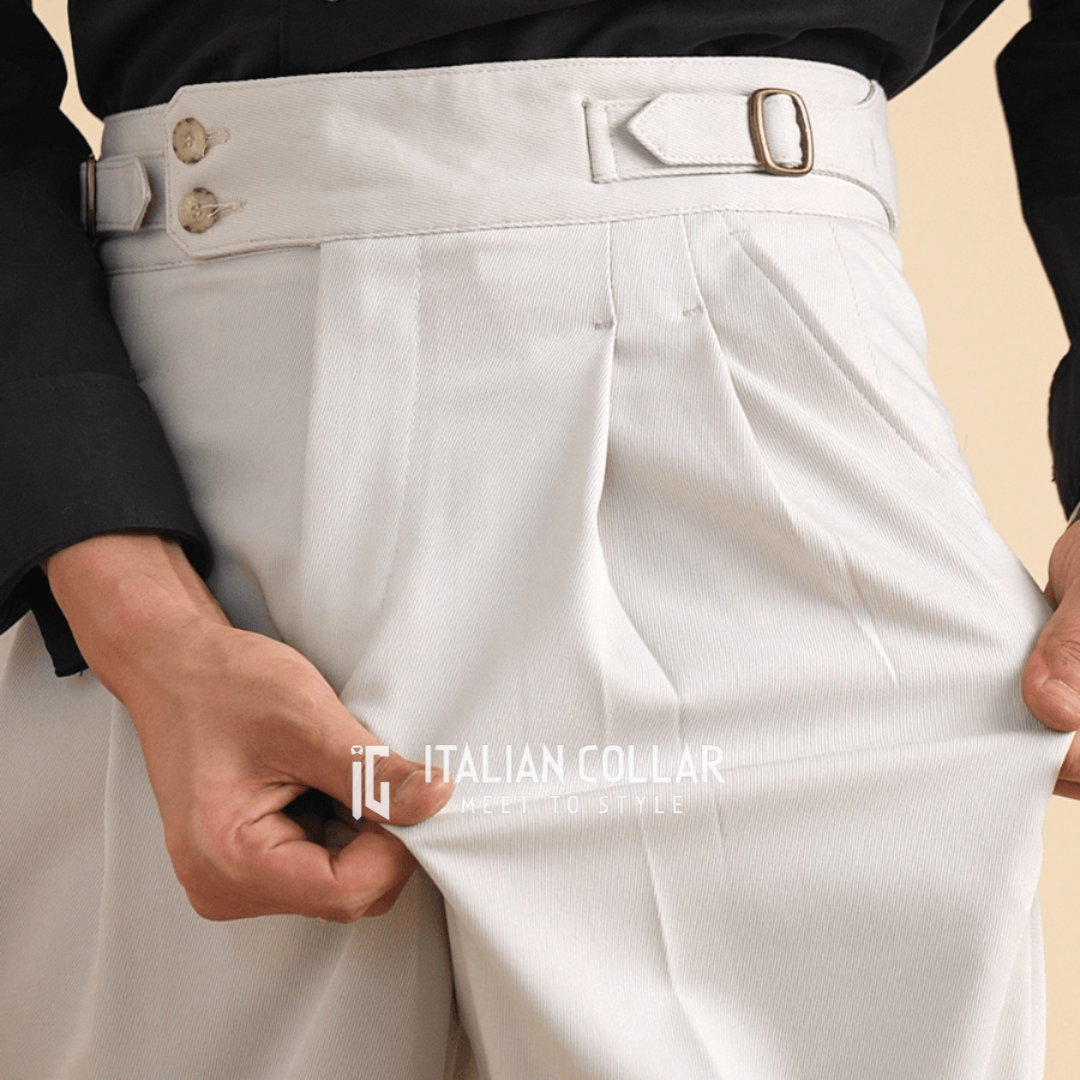 White Reverse Adjustable Buckle GurkhaPant By Italian Collar (Limited Edition)
