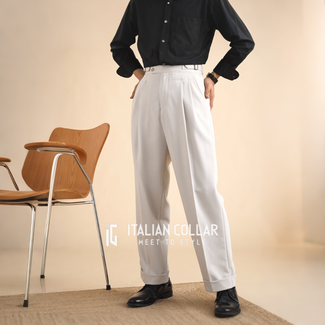 White Reverse Adjustable Buckle GurkhaPant By Italian Collar (Limited Edition)