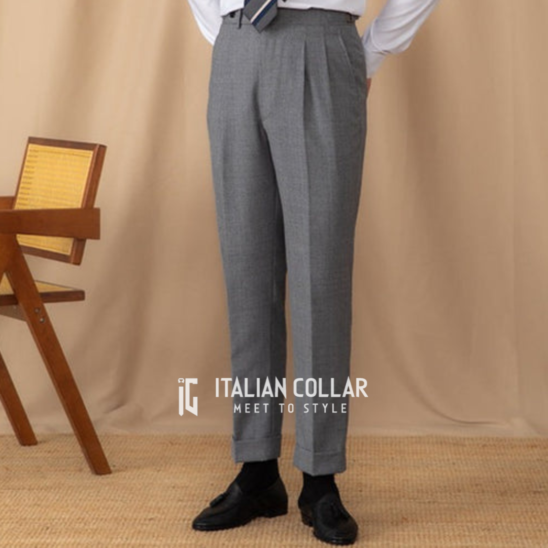 White Shirt With Stone Grey Italian Elegant Pant By Italian Collar