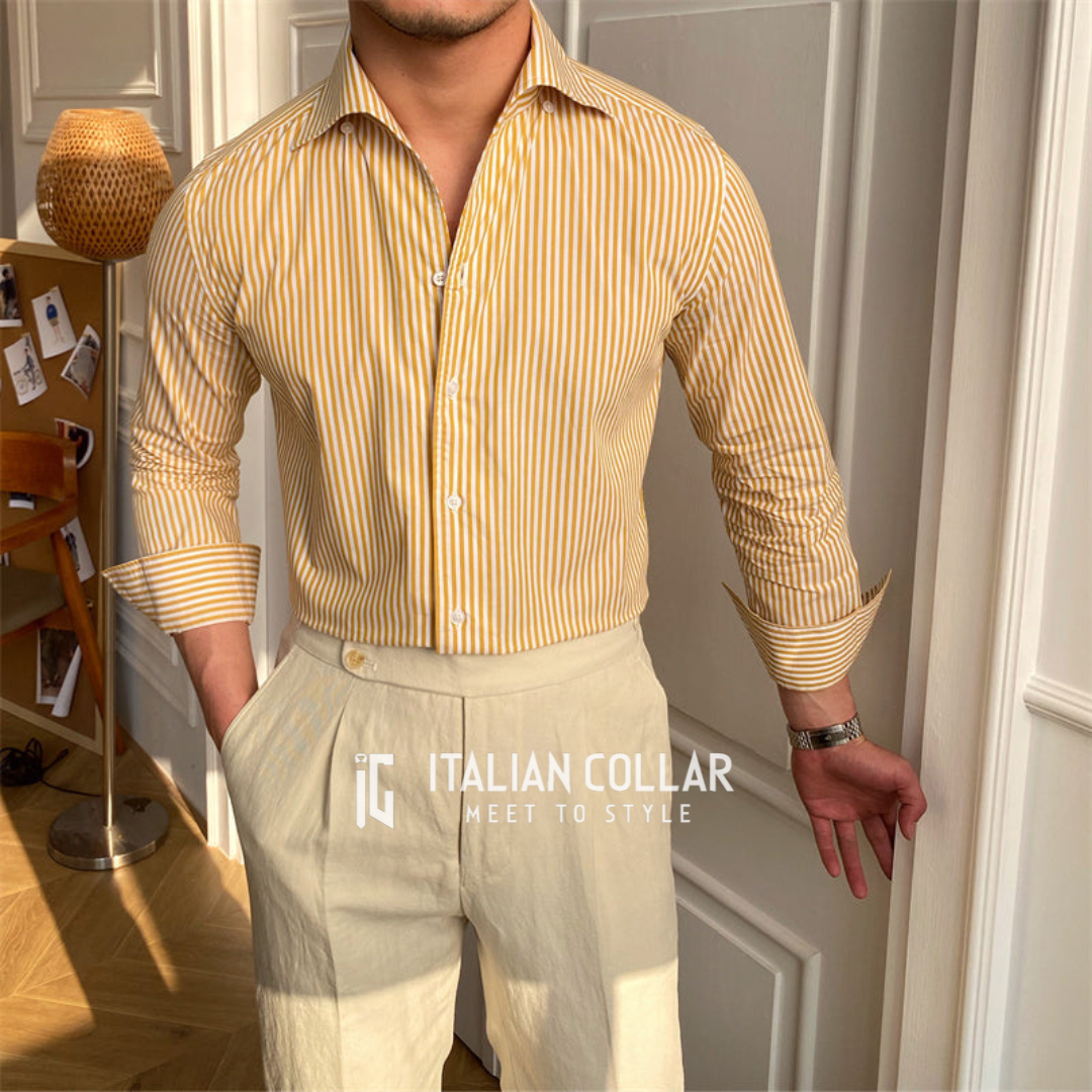 Yellow Striped Shirts By Italian Collar
