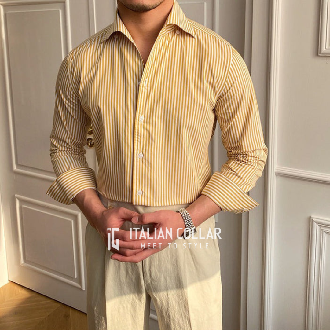 Yellow Striped Shirts By Italian Collar