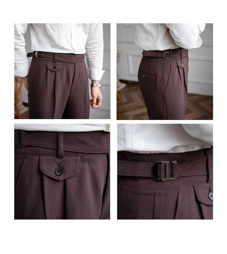 Coffee Detachable Buckle Gurkha Pants By Italian Collar