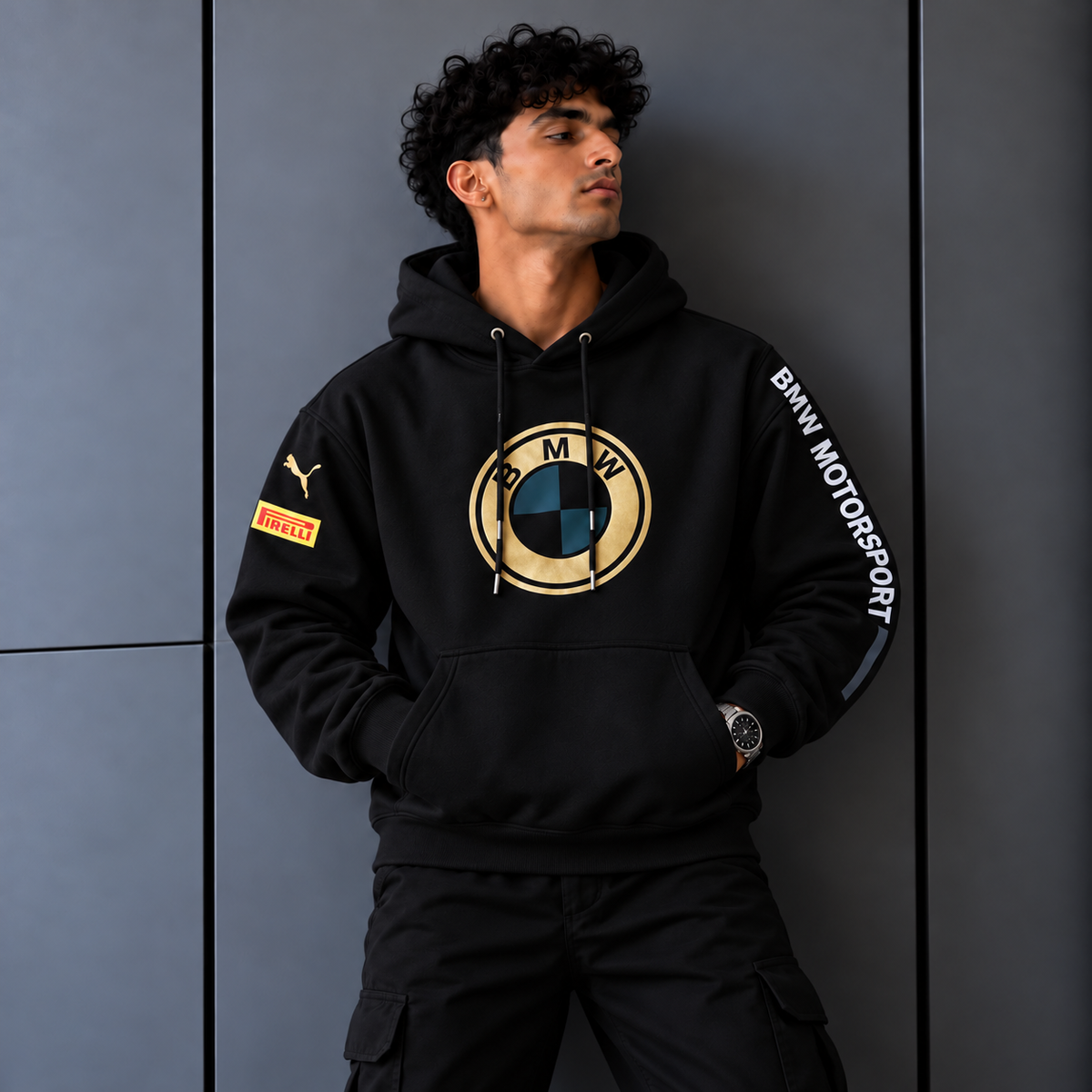 BMW Motorsport Black & Gold Logo Graphic Hoodie