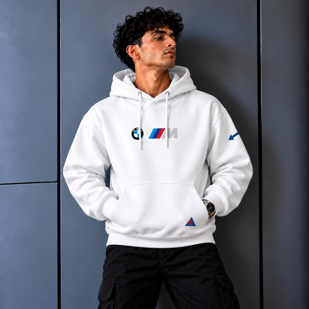 BMW M Motorsport White Hoodie – Minimal Front & Racing Graphic Back