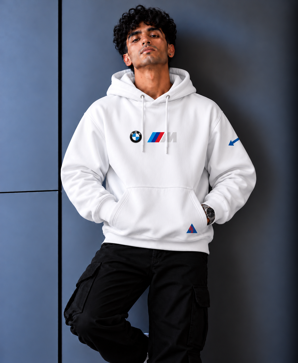 BMW M Motorsport White Hoodie – Minimal Front & Racing Graphic Back