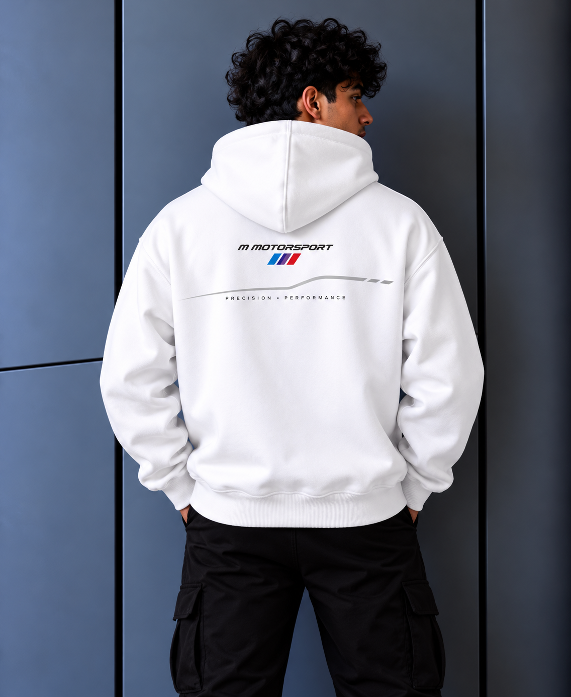 BMW M Motorsport White Hoodie – Minimal Front & Racing Graphic Back