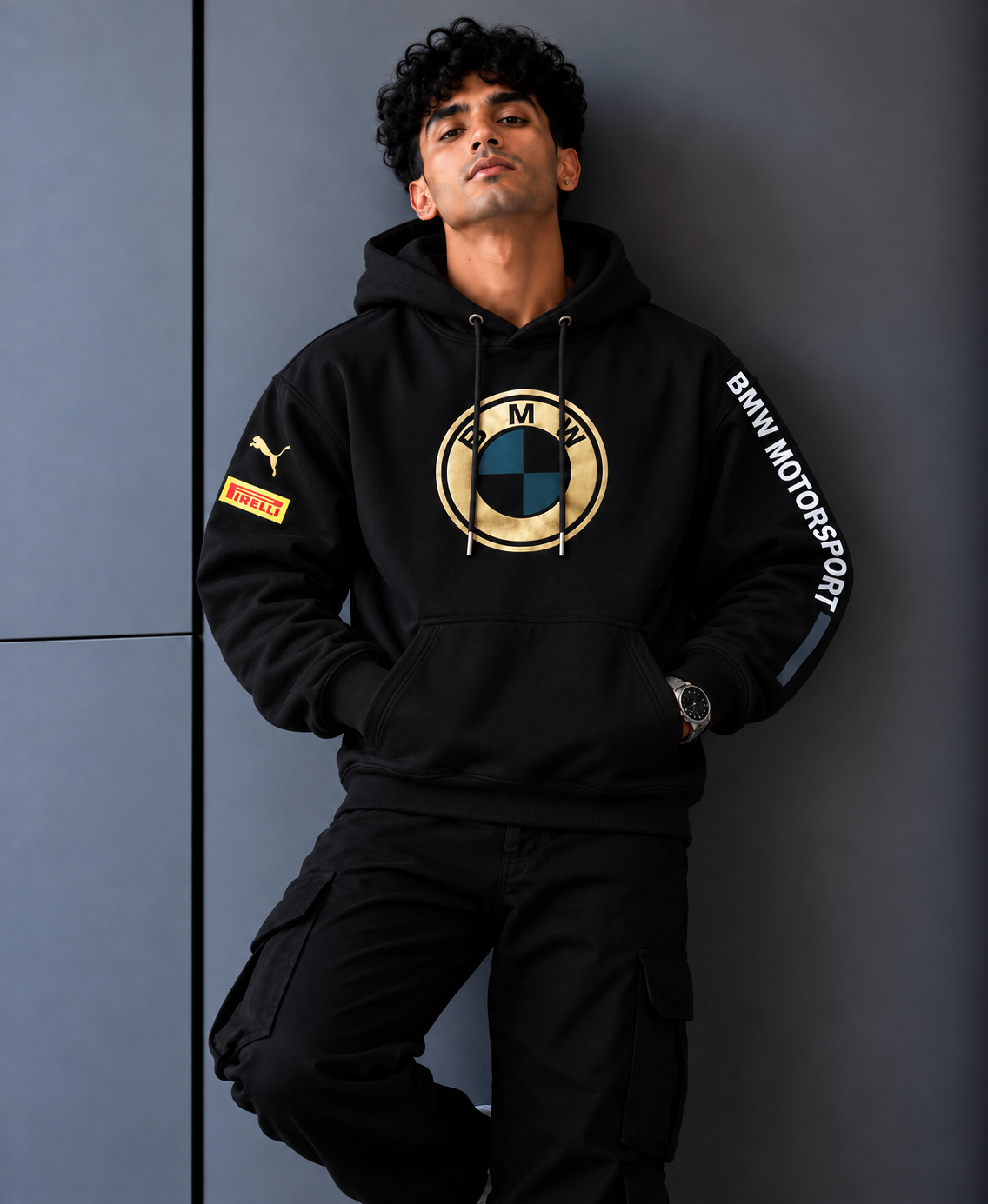 BMW Motorsport Black & Gold Logo Graphic Hoodie