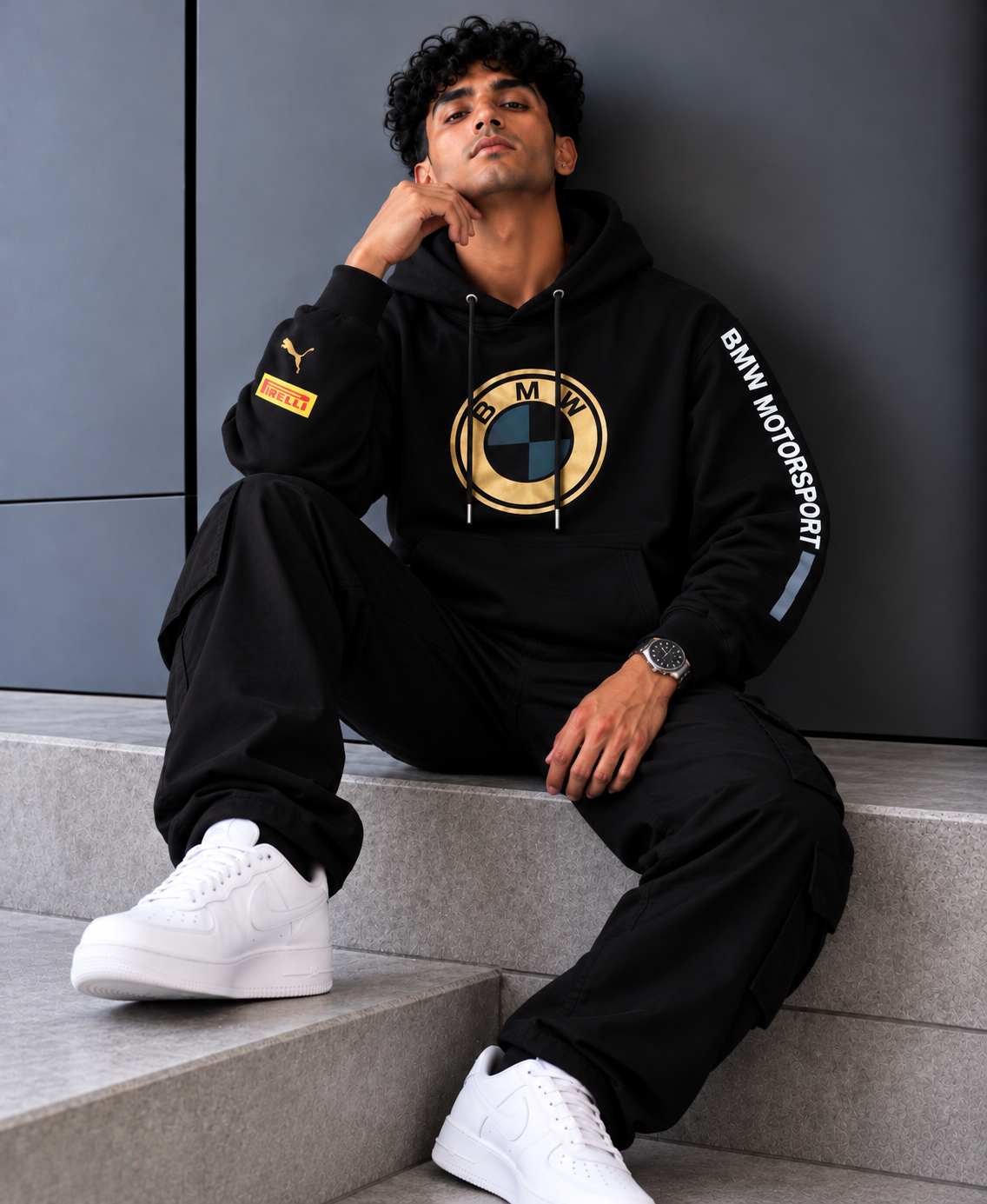 BMW Motorsport Black & Gold Logo Graphic Hoodie