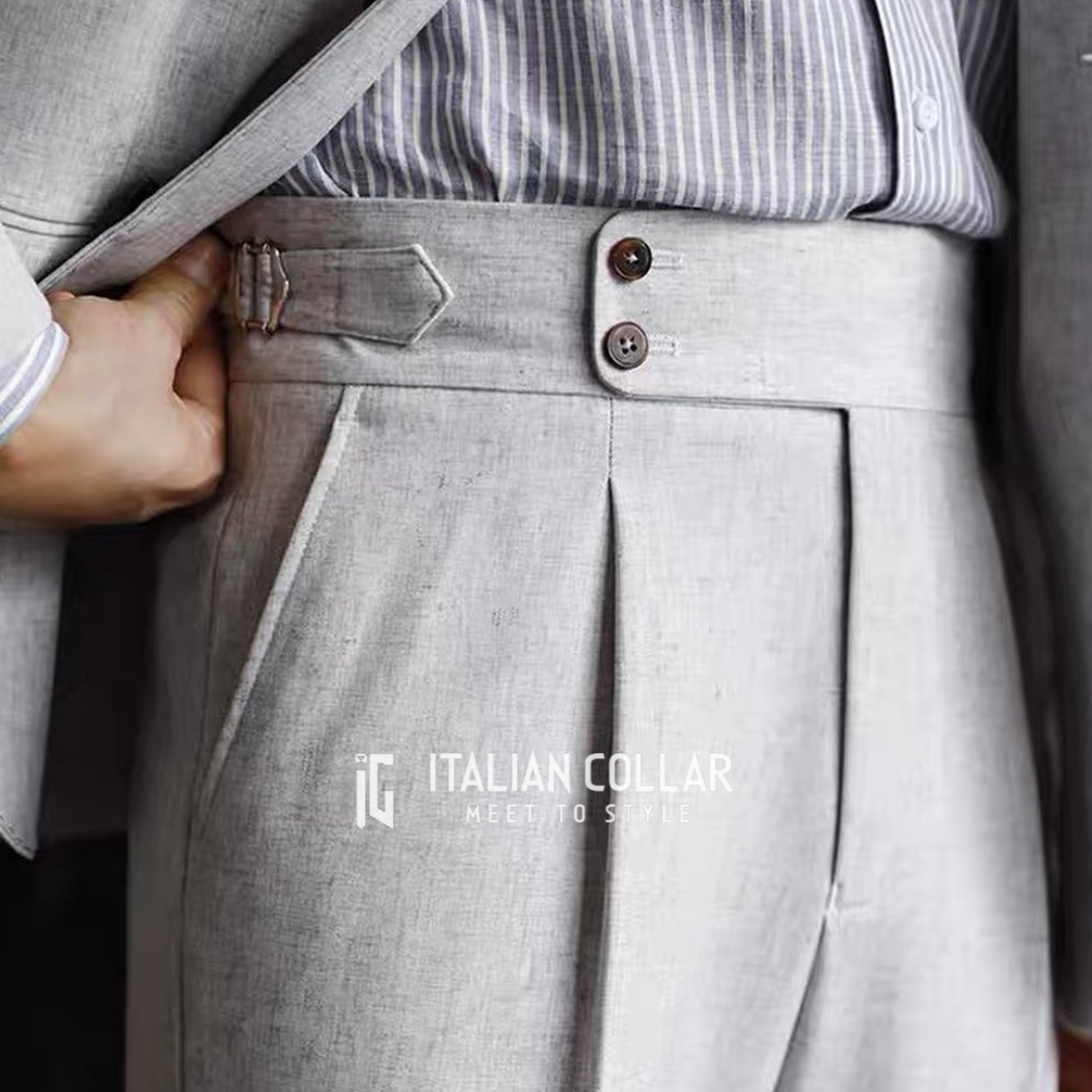 Ash Grey Signature Buttoned Gurkha Pants By Italian Collar