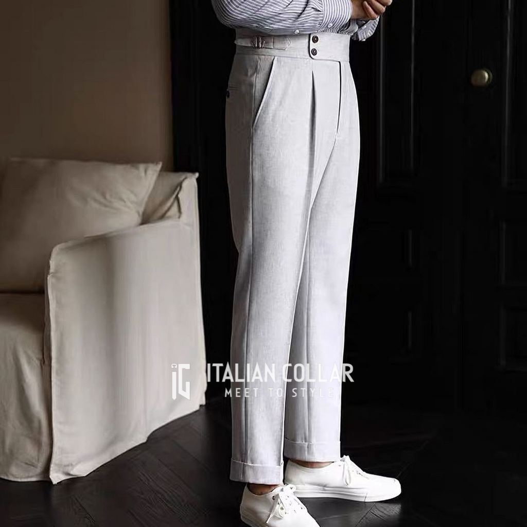 Ash Grey Signature Buttoned Gurkha Pants By Italian Collar