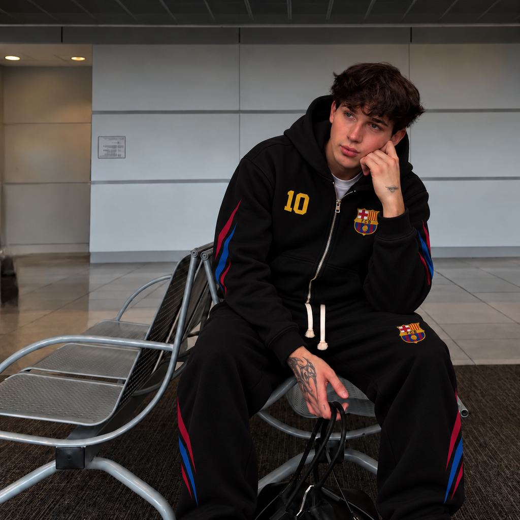 Barcelona-Inspired Black Tracksuit Set – Men
