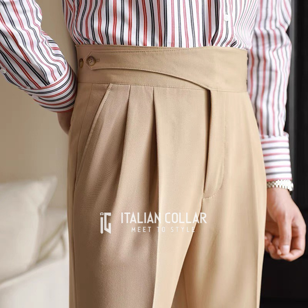 Beige Classic Buttoned Gurkha Pants By Italian Collar