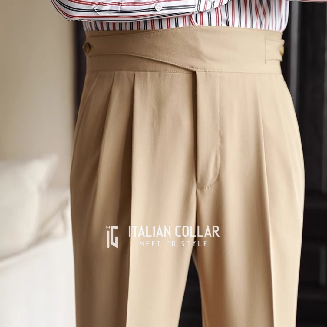 Beige Classic Buttoned Gurkha Pants By Italian Collar
