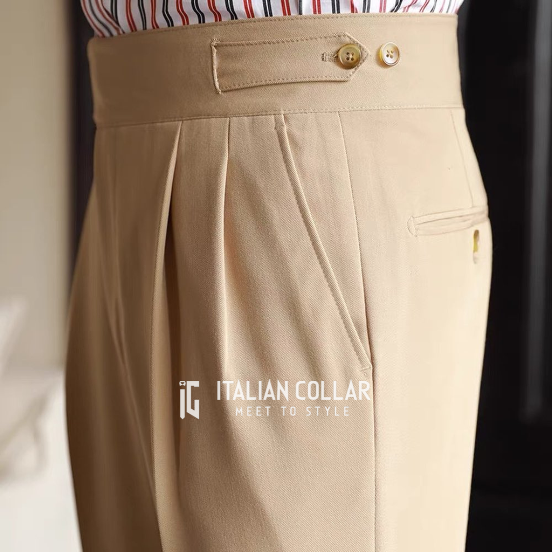 Beige Classic Buttoned Gurkha Pants By Italian Collar