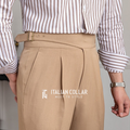 Beige Italian Exotic Gurkha Pants By Italian Collar