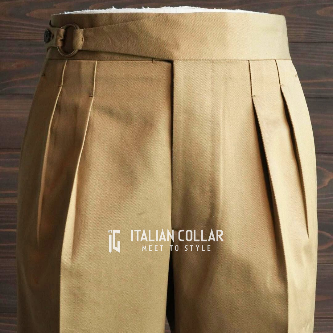 Beige Ring Belt Gurkha Trousers By Italian Collar