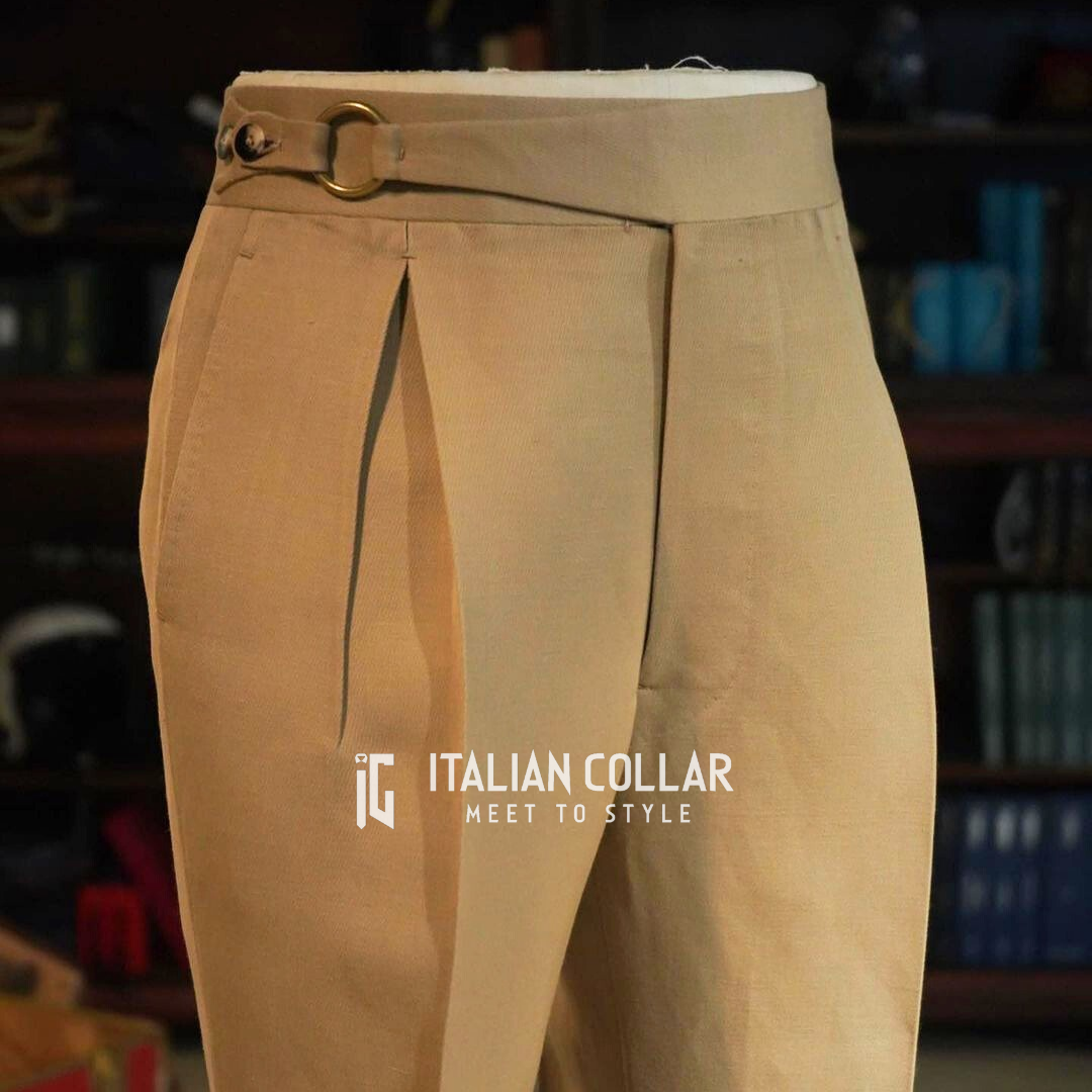 Beige Ring Belt Gurkha Trousers By Italian Collar