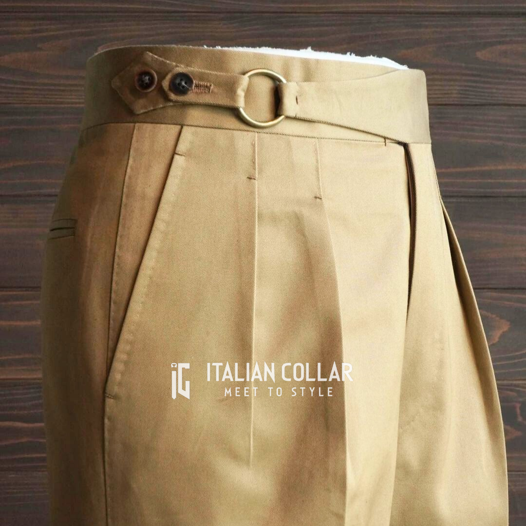 Beige Ring Belt Gurkha Trousers By Italian Collar