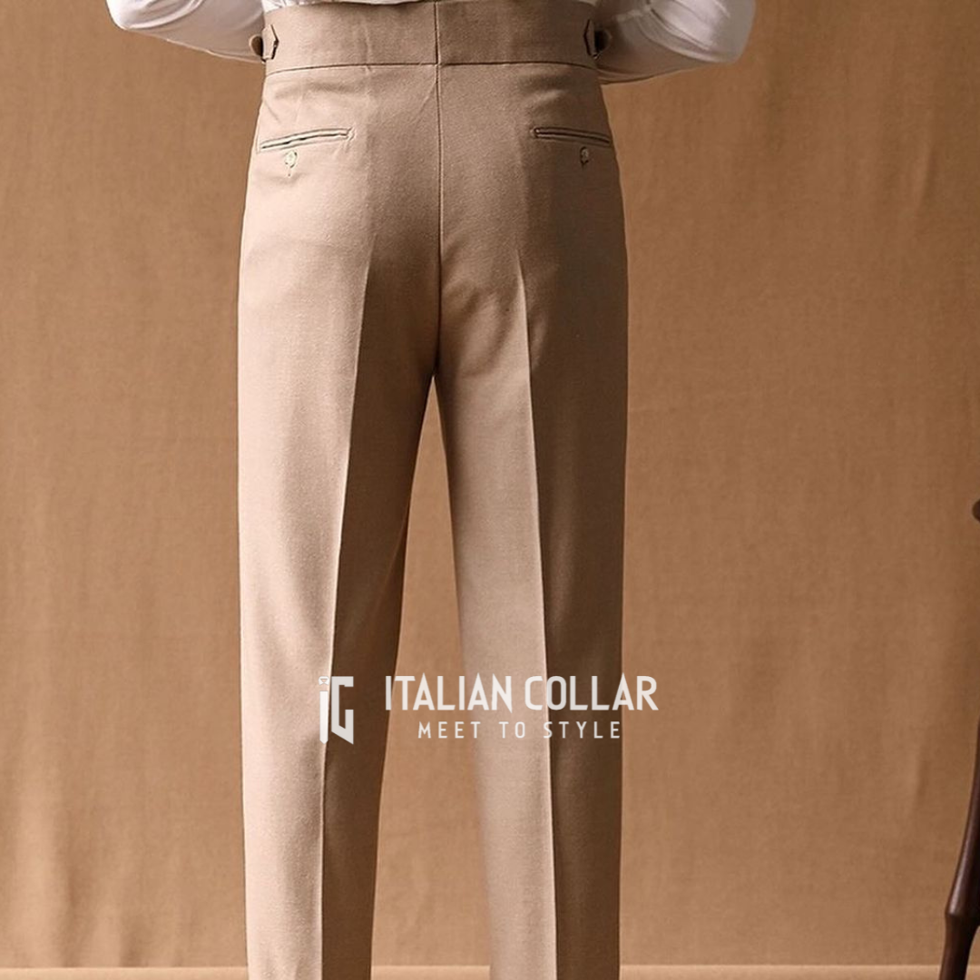 Beige Signature Buttoned Gurkha Pants By Italian Collar
