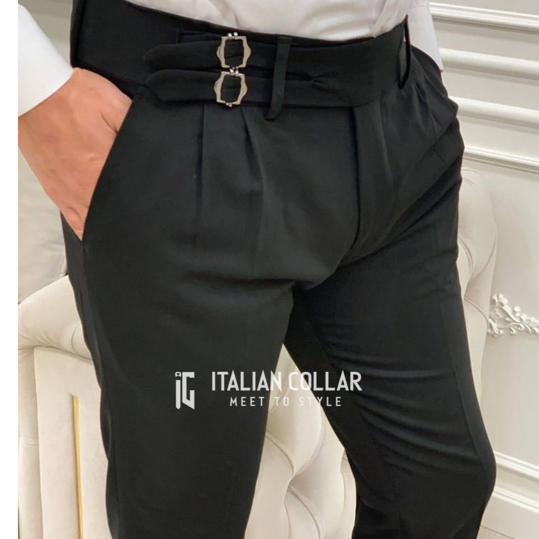 Black Double Buckle Gurkha Pants By Italian Collar