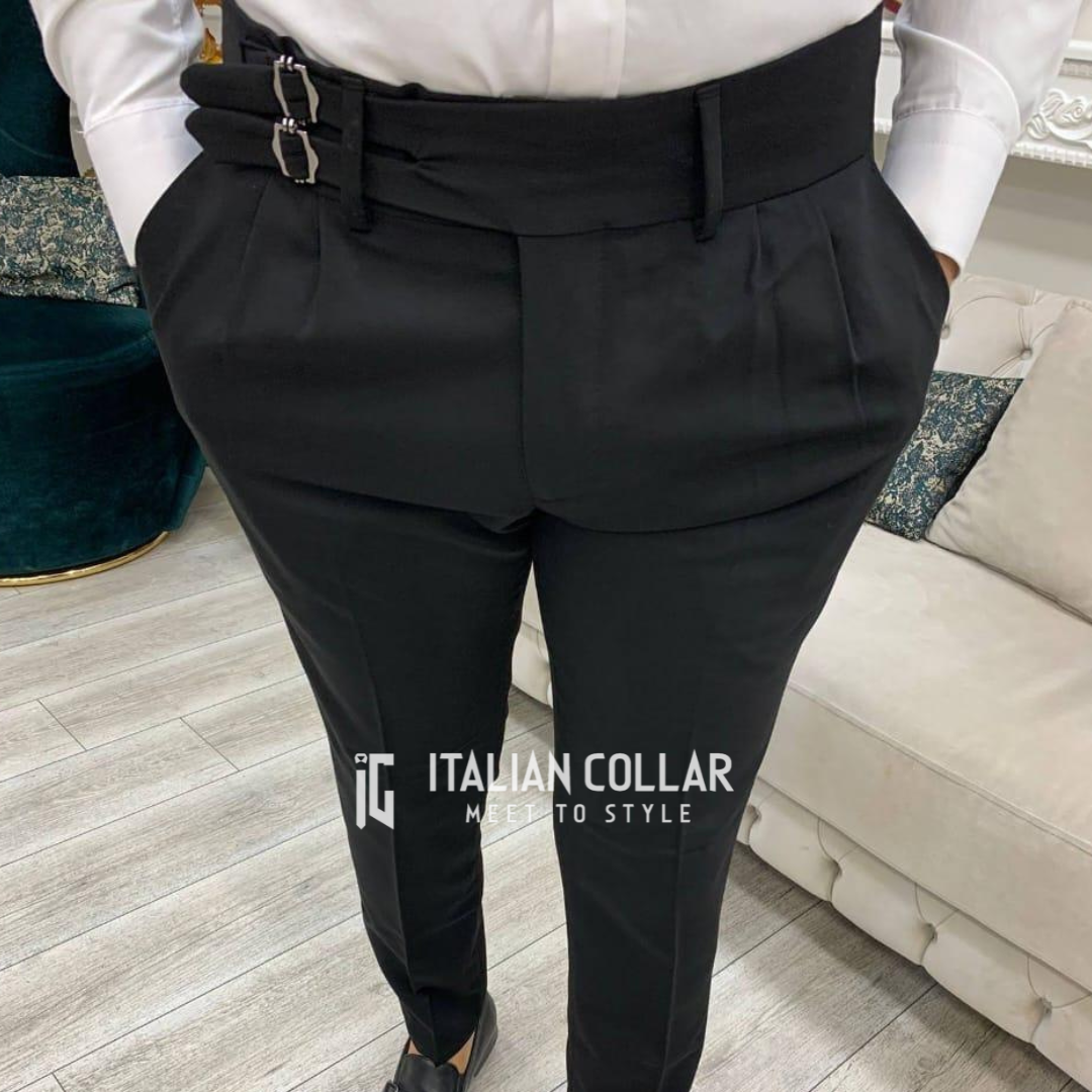 Black Double Buckle Gurkha Pants By Italian Collar