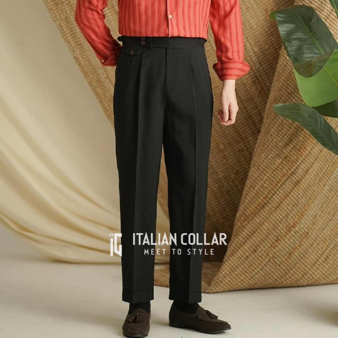 Black Flap Signature Gurkha Pants By Italian Collar