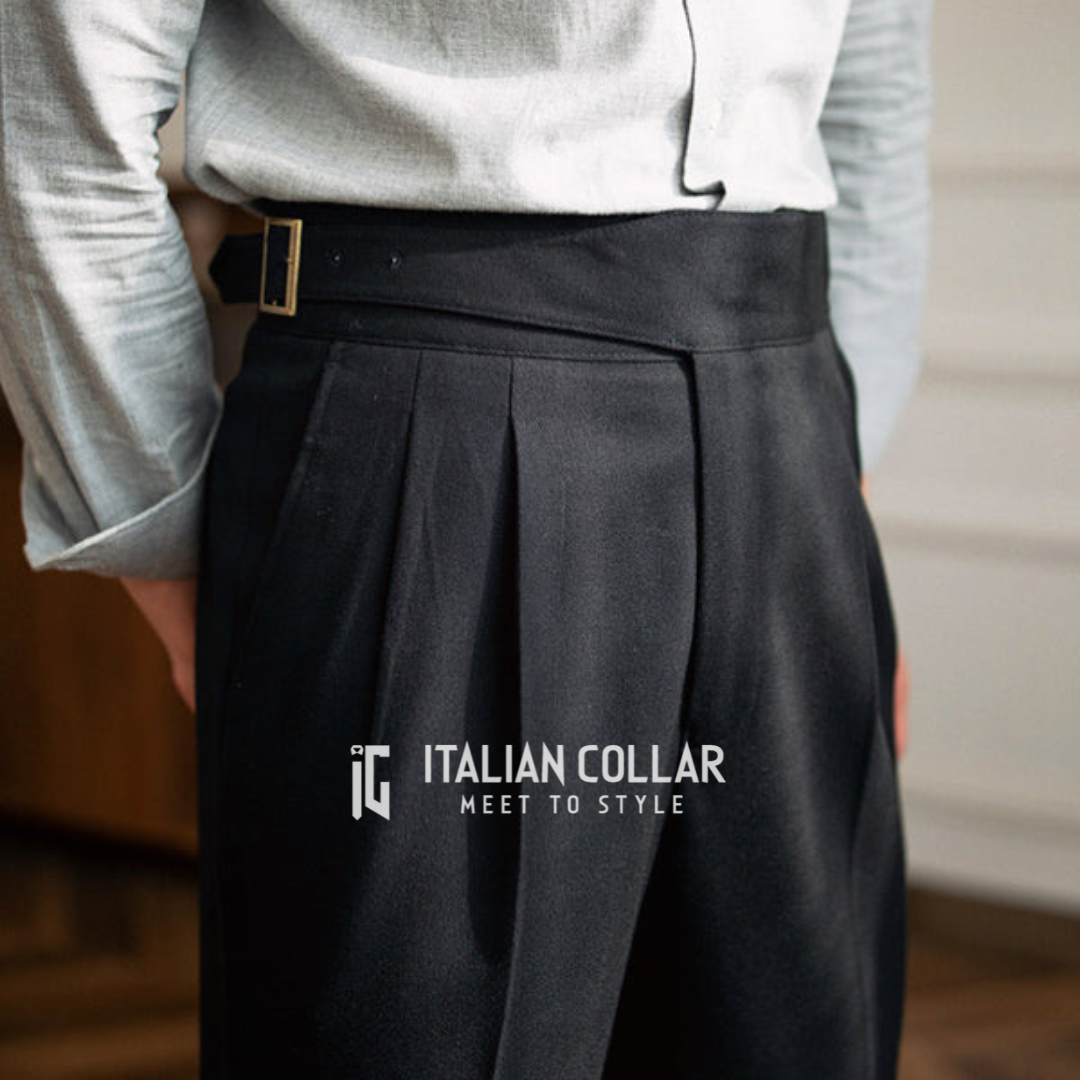 Black Classic Buckle Gurkha Pants By Italian Collar