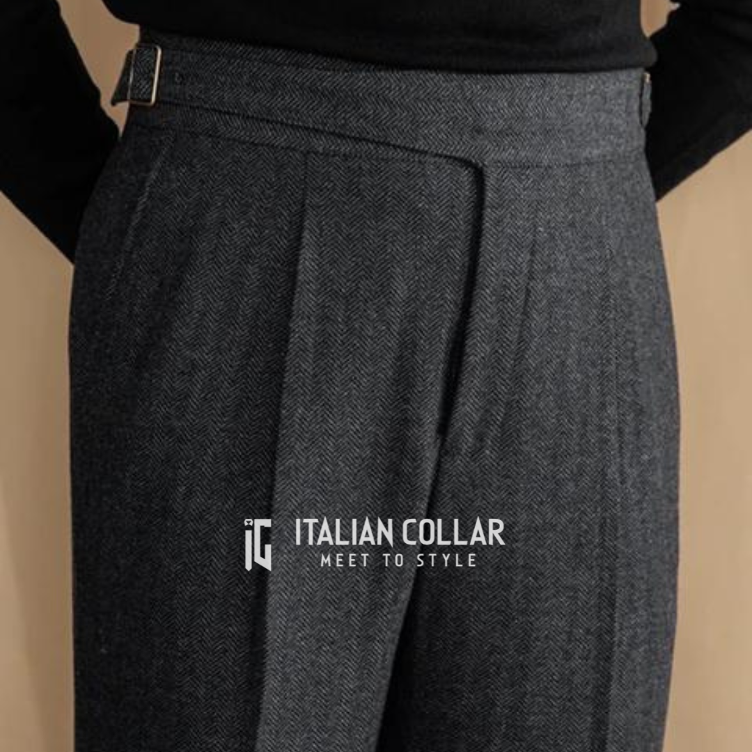 Black Italian Exotic Woolen Gurkha Pants By Italian Collar