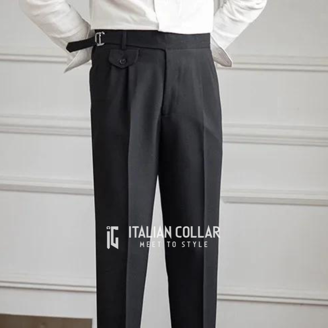 Black Detachable Buckle Gurkha Pants By Italian Collar