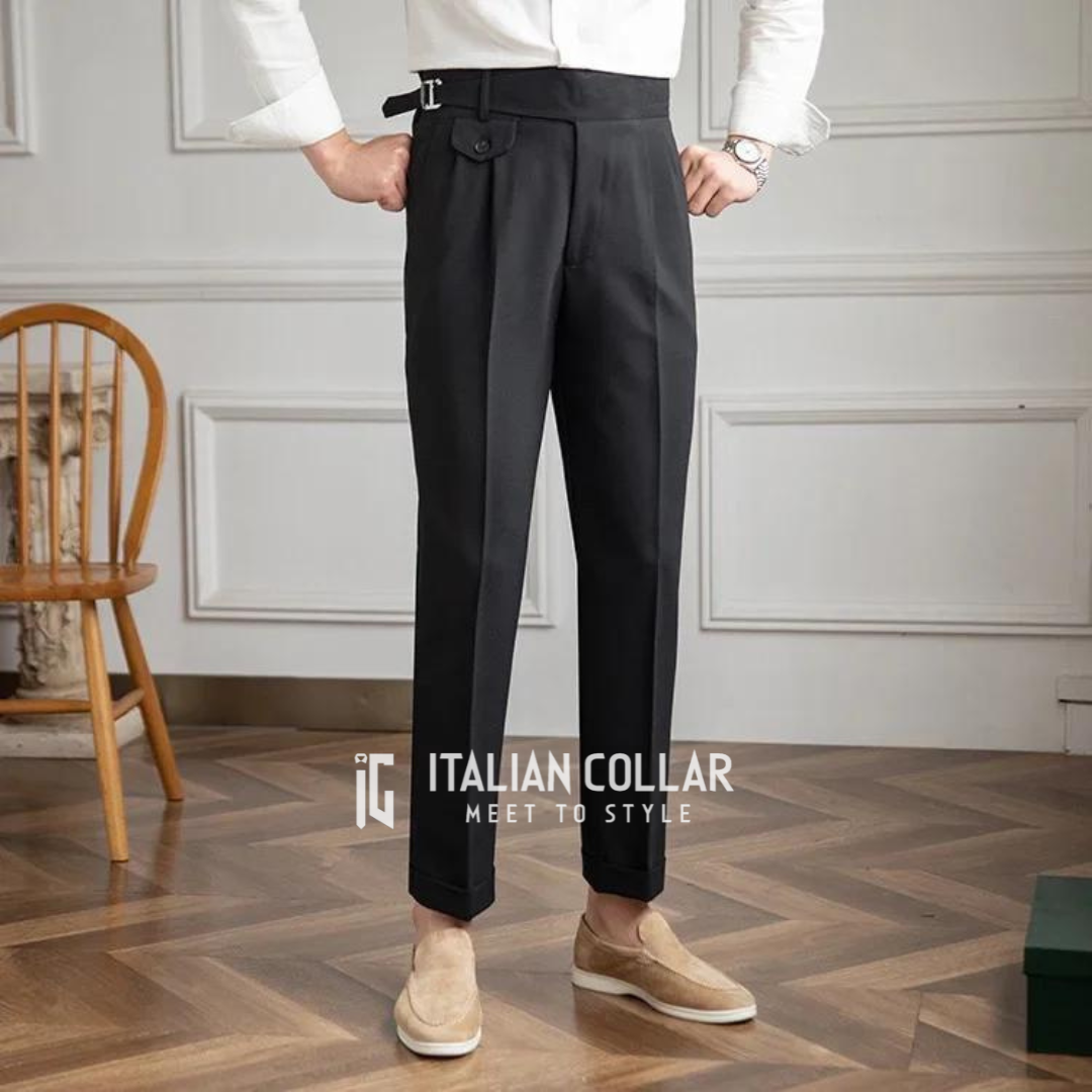 Black Detachable Buckle Gurkha Pants By Italian Collar