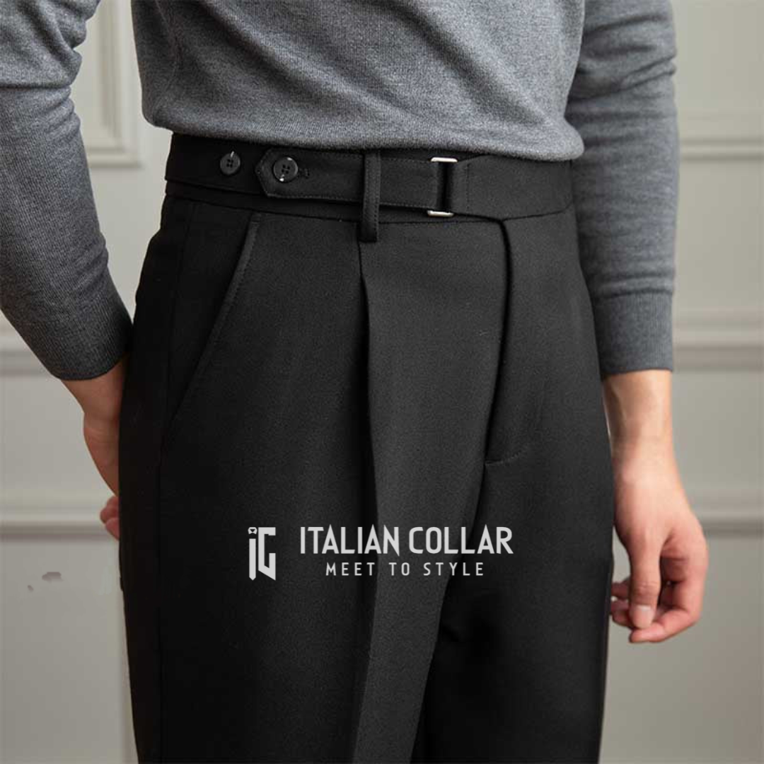 Black Oxford Formal Gurkha Trouser By Italian Collar Limited Edition