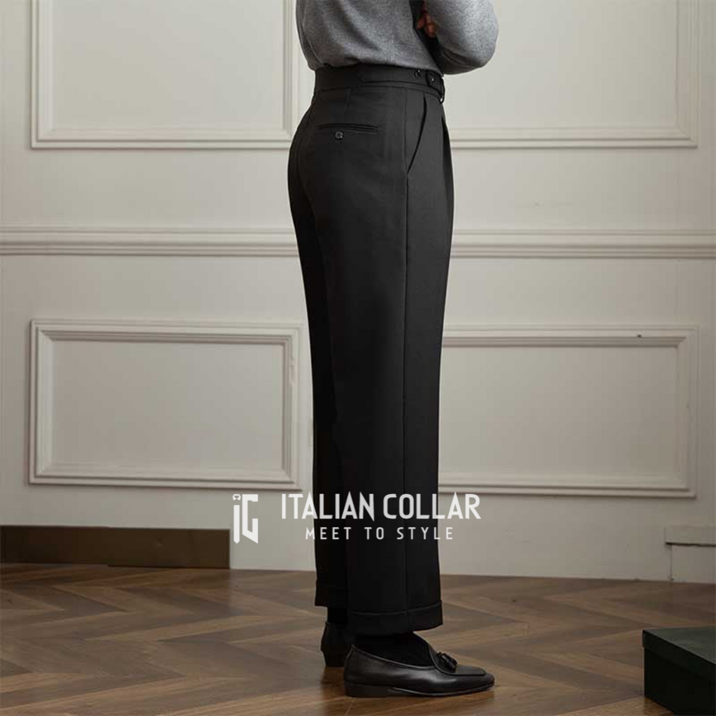 Black Oxford Formal Gurkha Trouser By Italian Collar Limited Edition