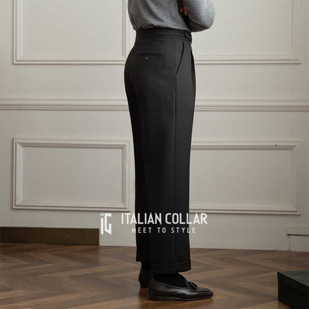 Black Oxford Formal Gurkha Trouser By Italian Collar Limited Edition
