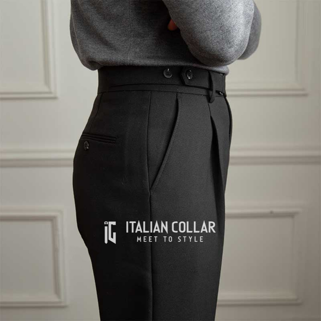 Black Oxford Formal Gurkha Trouser By Italian Collar Limited Edition