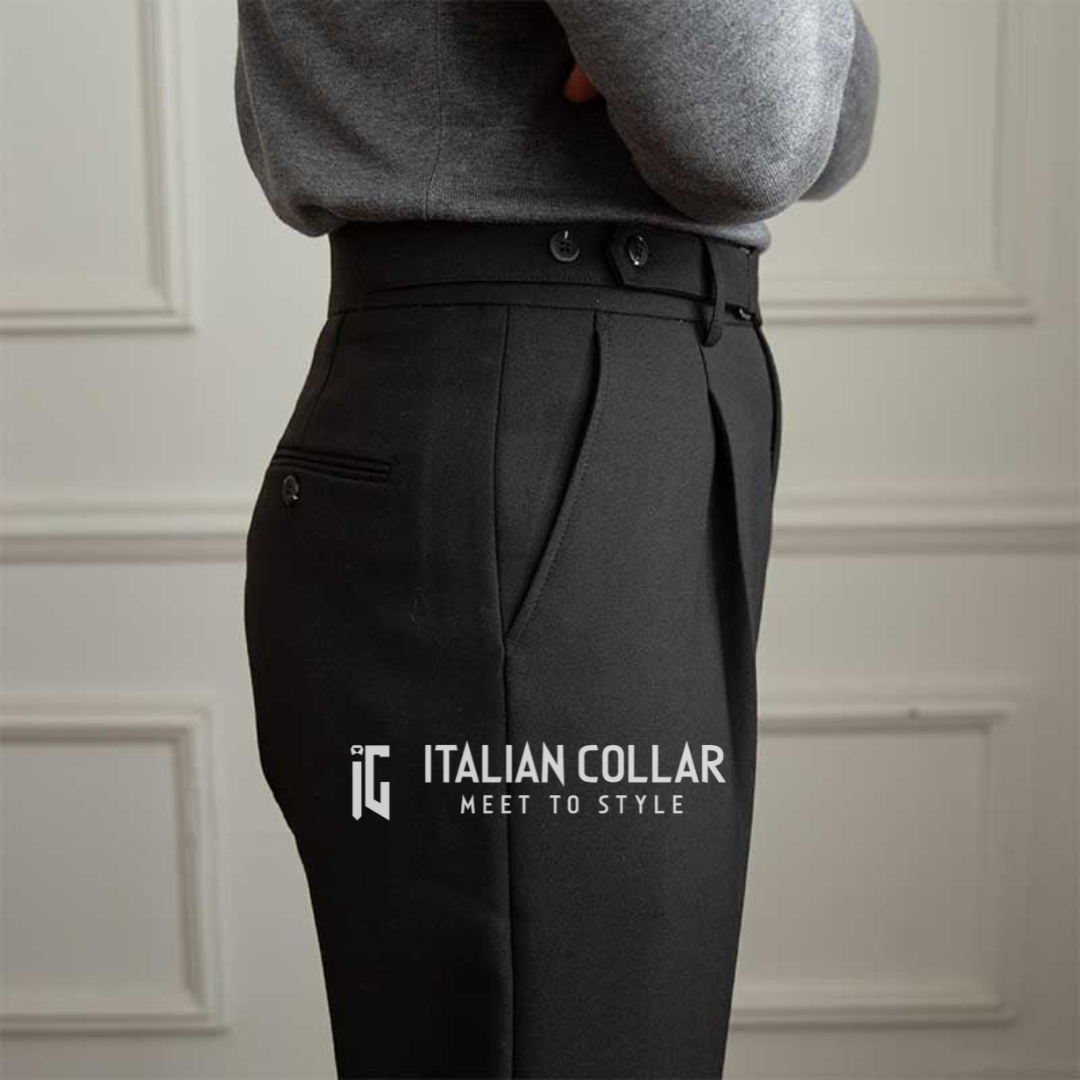 Black Oxford Formal Gurkha Trouser By Italian Collar Limited Edition