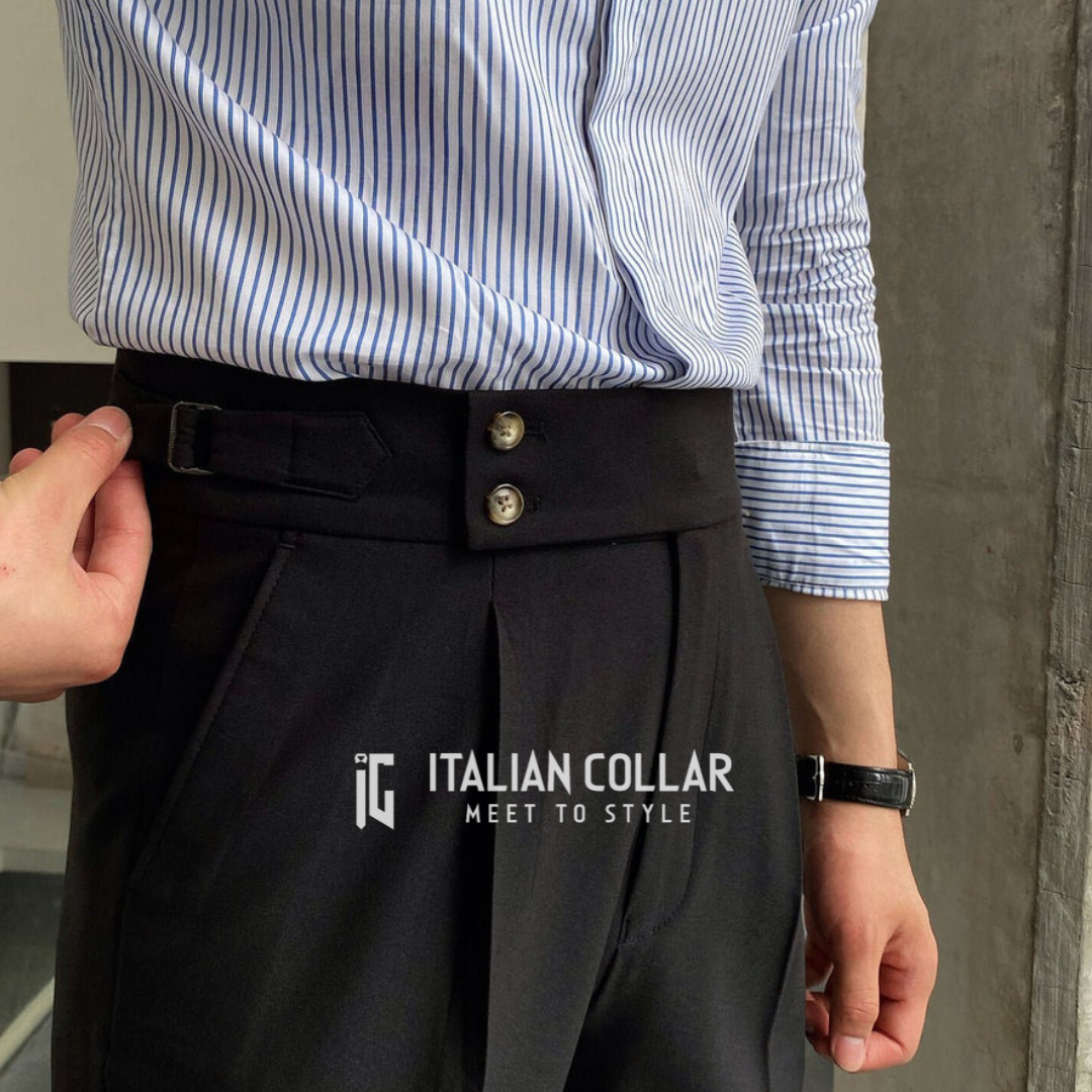 Black Signature Gurkha Pants By Italian Collar| Crafted with premium materials for an effortlessly elegant and timeless old-money style.