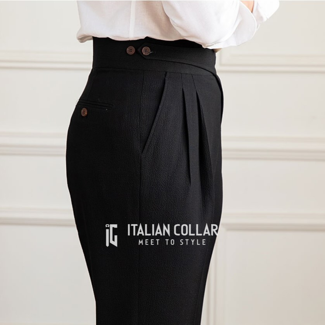 Black Classic Buttoned Gurkha Pants By Italian Collar