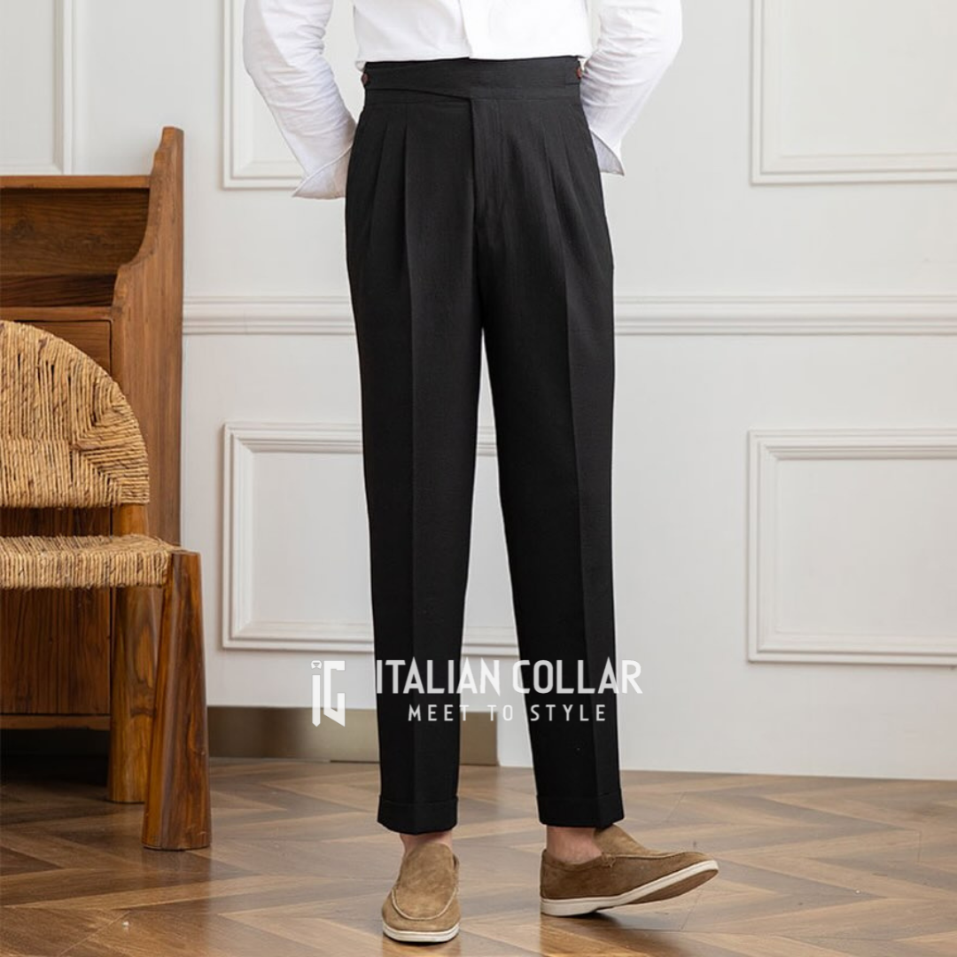 Black Classic Buttoned Gurkha Pants By Italian Collar