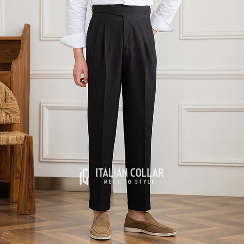 Black Classic Buttoned Gurkha Pants By Italian Collar