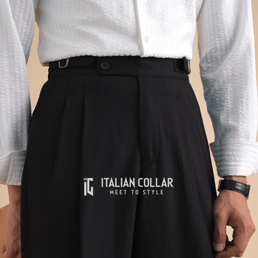 Black Reverse Adjustable  Buckle Gurkha Pants By Italian Collar