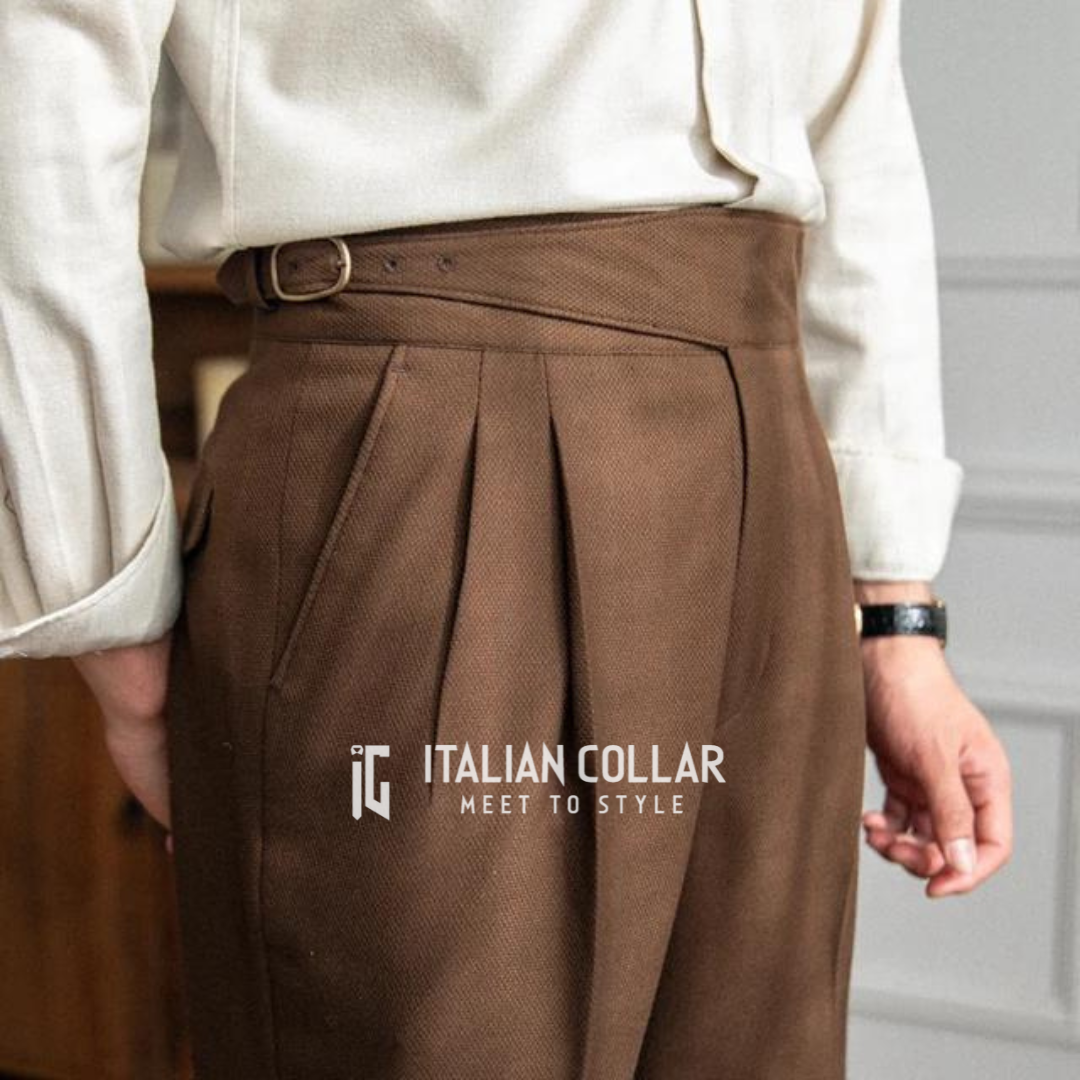 Brown Classic Buckle Gurkha Pants By Italian Collar