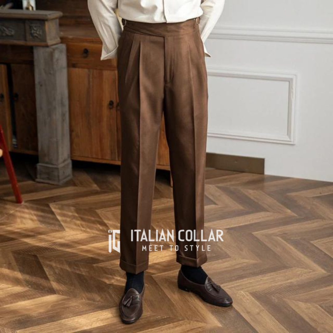 Brown Classic Buckle Gurkha Pants By Italian Collar