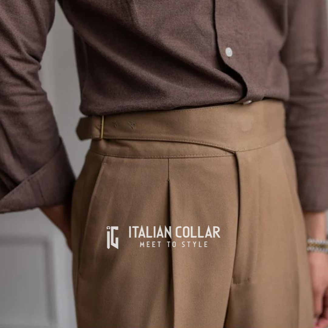Beige Italian Exotic Gurkha Pants By Italian Collar