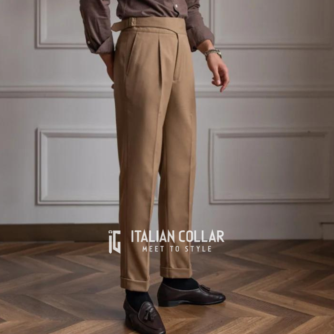 Beige Italian Exotic Gurkha Pants By Italian Collar