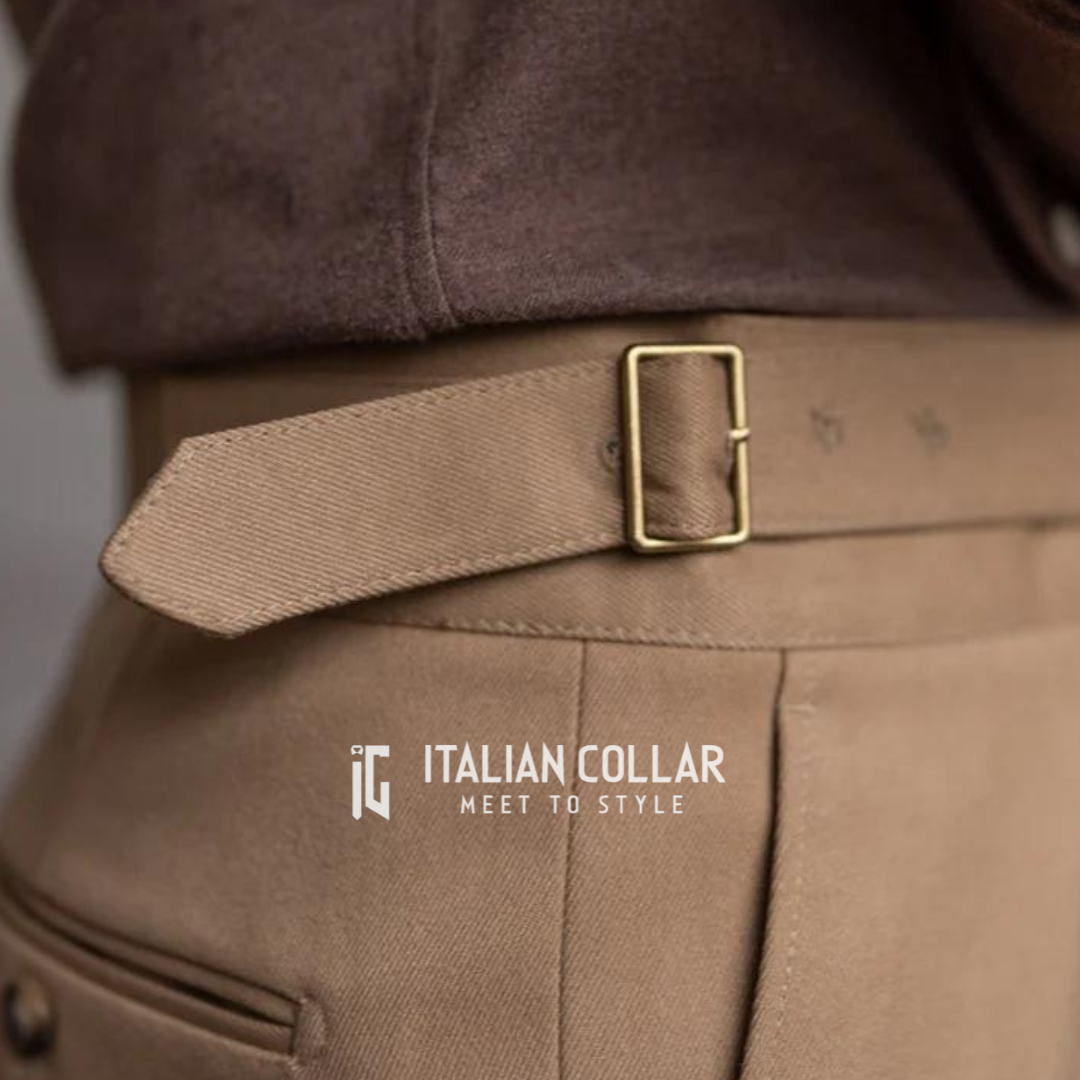 Beige Italian Exotic Gurkha Pants By Italian Collar