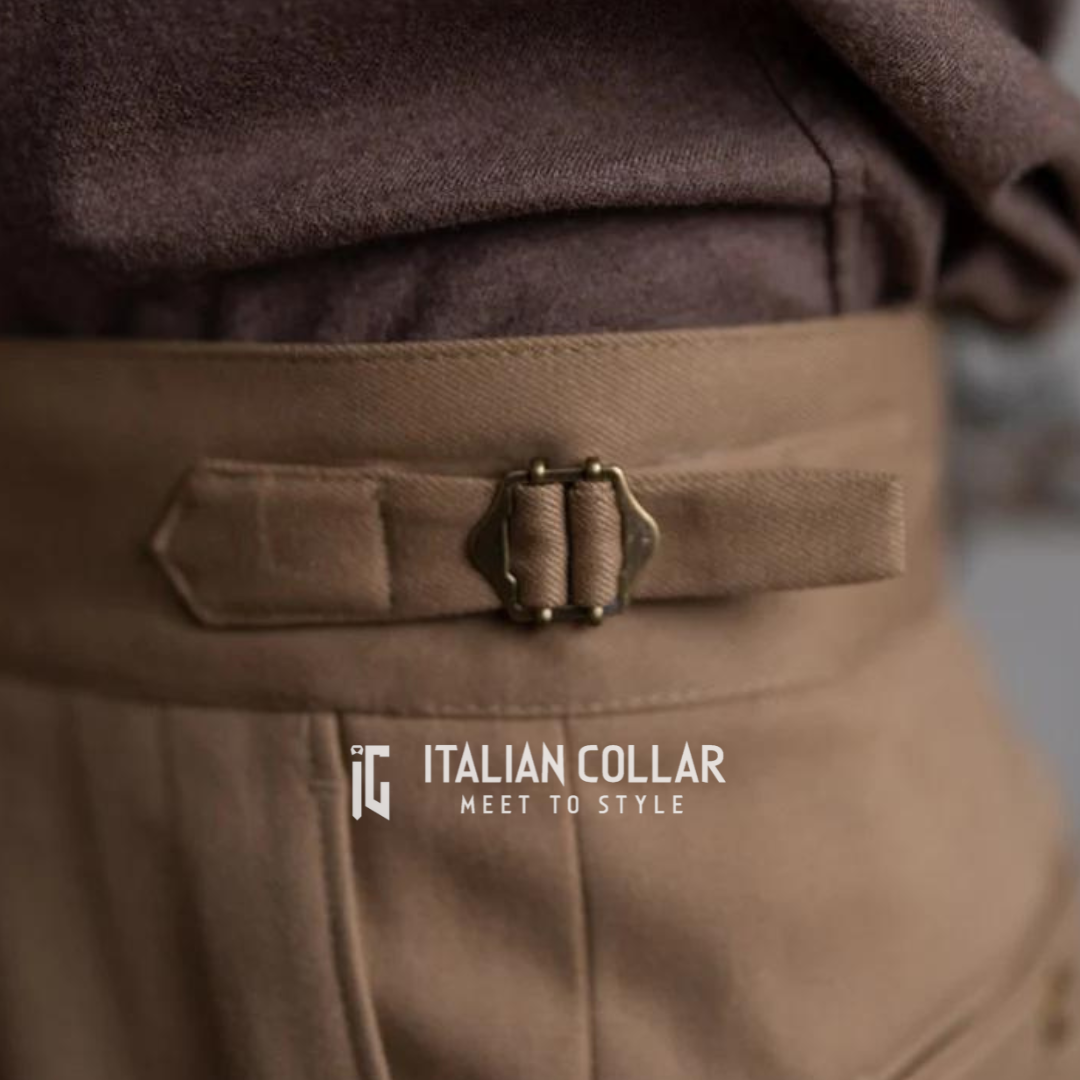 Beige Italian Exotic Gurkha Pants By Italian Collar
